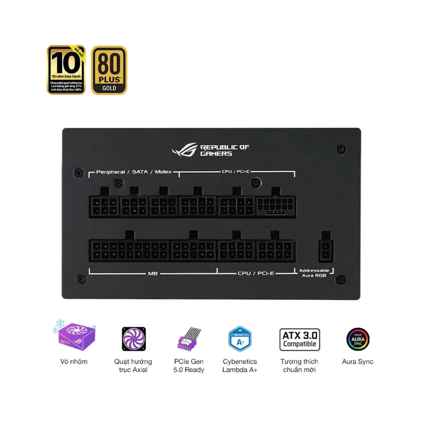 Nguồn Asus ROG STRIX 1000W Gold Aura Edition (ATX 3.0/PCIe Gen 5.0 /Full Modular/Màu Đen)